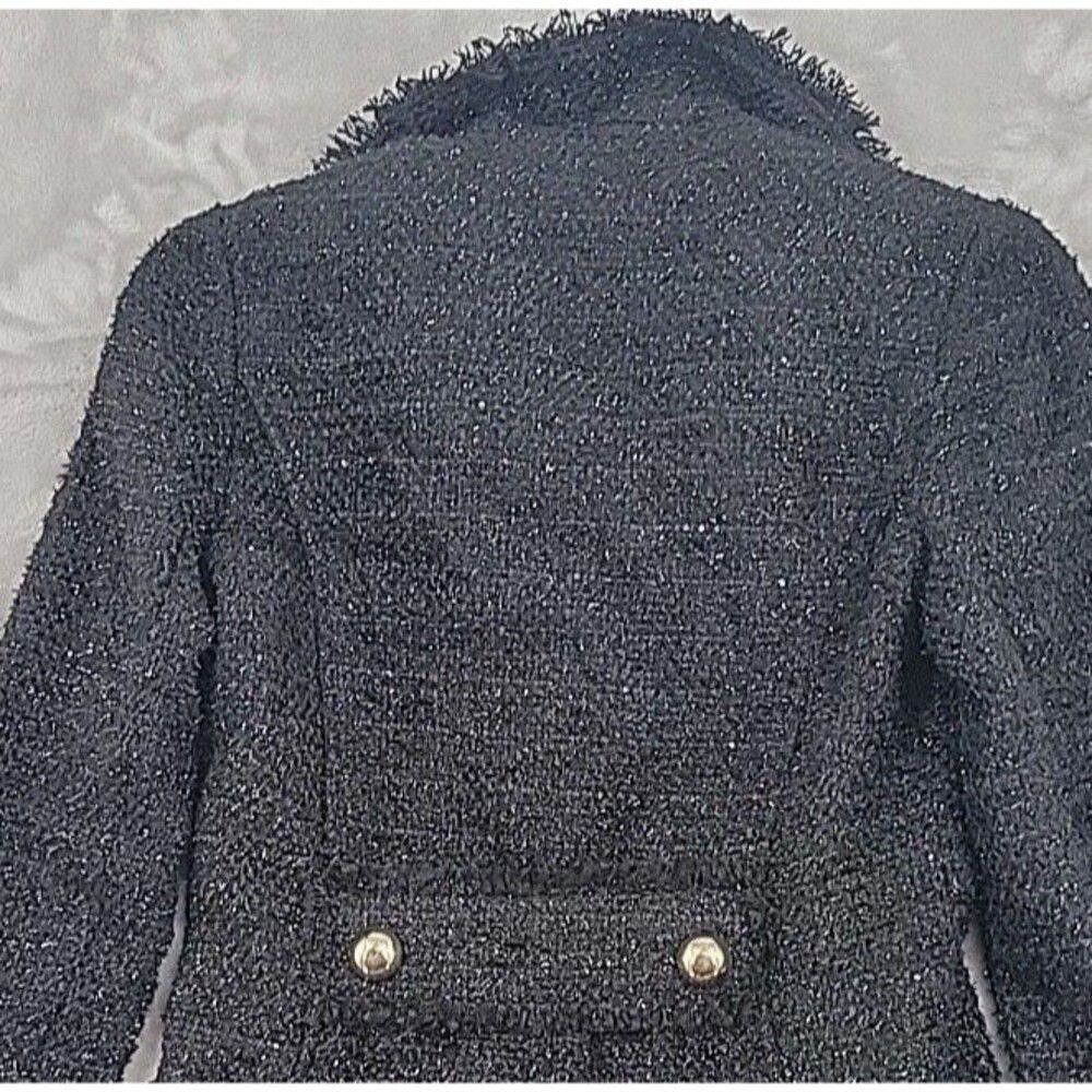 Sail To Sable Womens Coat Size XXS Sequin Tweed Black Jacket NEW Fringe Lined - Picture 8 of 16